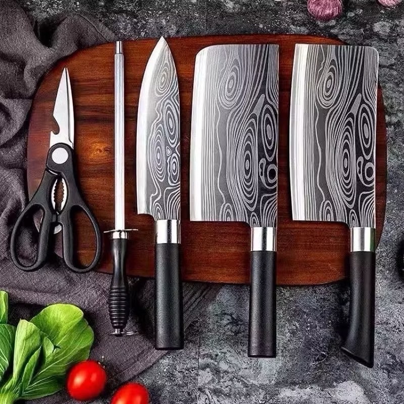 YP-487 มีดทำครัว 5pc มีดทำครัว มีดแล่เนื้อ มีดแล่ปลา มีดเชฟ ใบมีดคม มีดเชฟ ญี่ปุ่น ทำจากเหล็ก เหล็กกล้าไร้สนิม