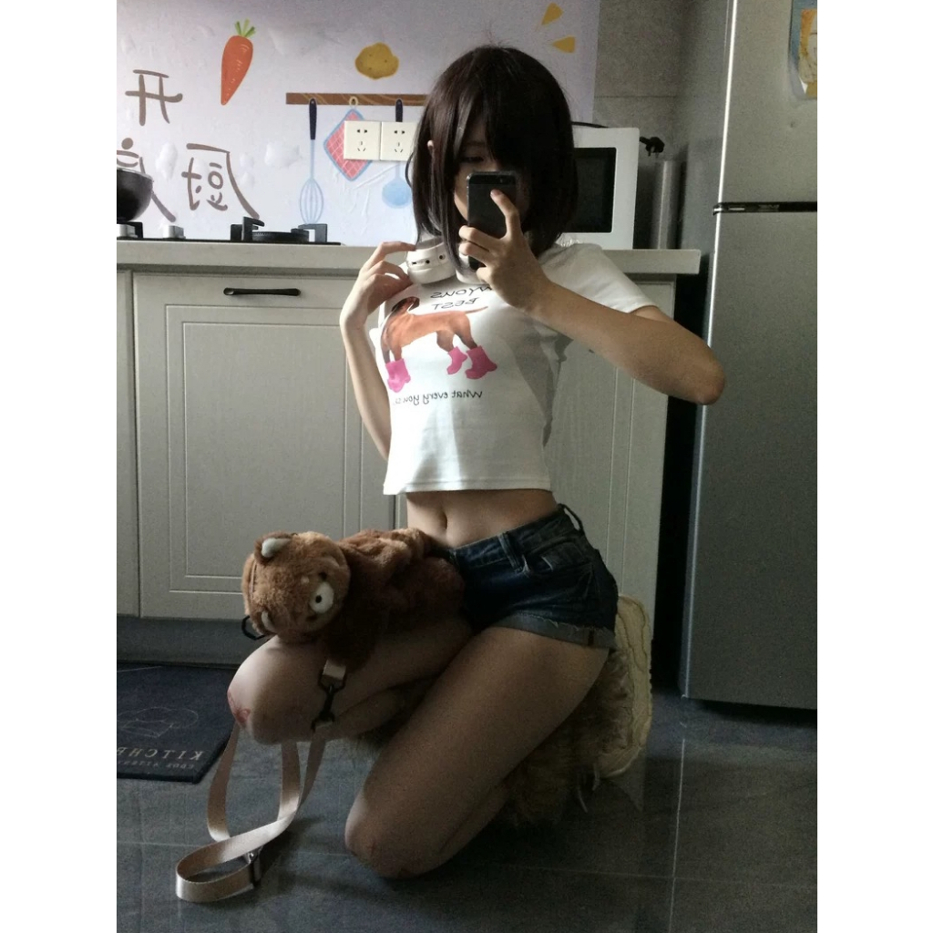 Rita พร้อมส่งเสื้อยืดสีขาว เสื้อครอป baby tee รูปที่ 8