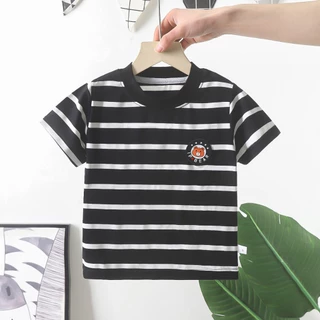 เสื้อสีดำลายเส้น เสื้อโปโลเด็กผู้ชาย ลายริ้ว ผ้าฝ้าย ใส่สบาย พร้อมส่งในไทย #22101