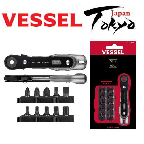 NEW VESSEL ไขควงปากแบนขนาดเล็กพิเศษแบบตรงและโค้งงอ พร้อมดอกไขควง 2 ดอก รุ่น TD-23/ TD-23B