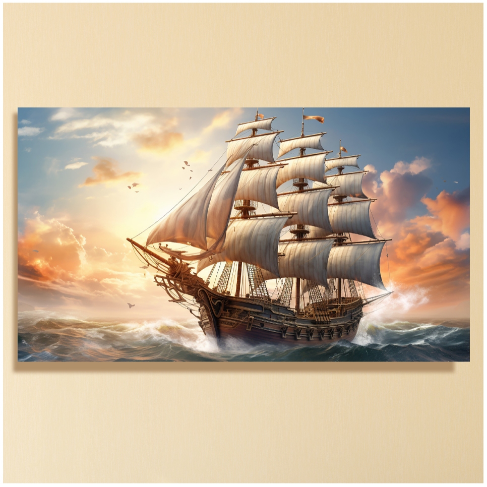 ภาพเรือสำเภา เสริมมงคล พิมพ์แคนวาส กรอบลอย ขนาด 90x50 Cm. - รูปที่ 2