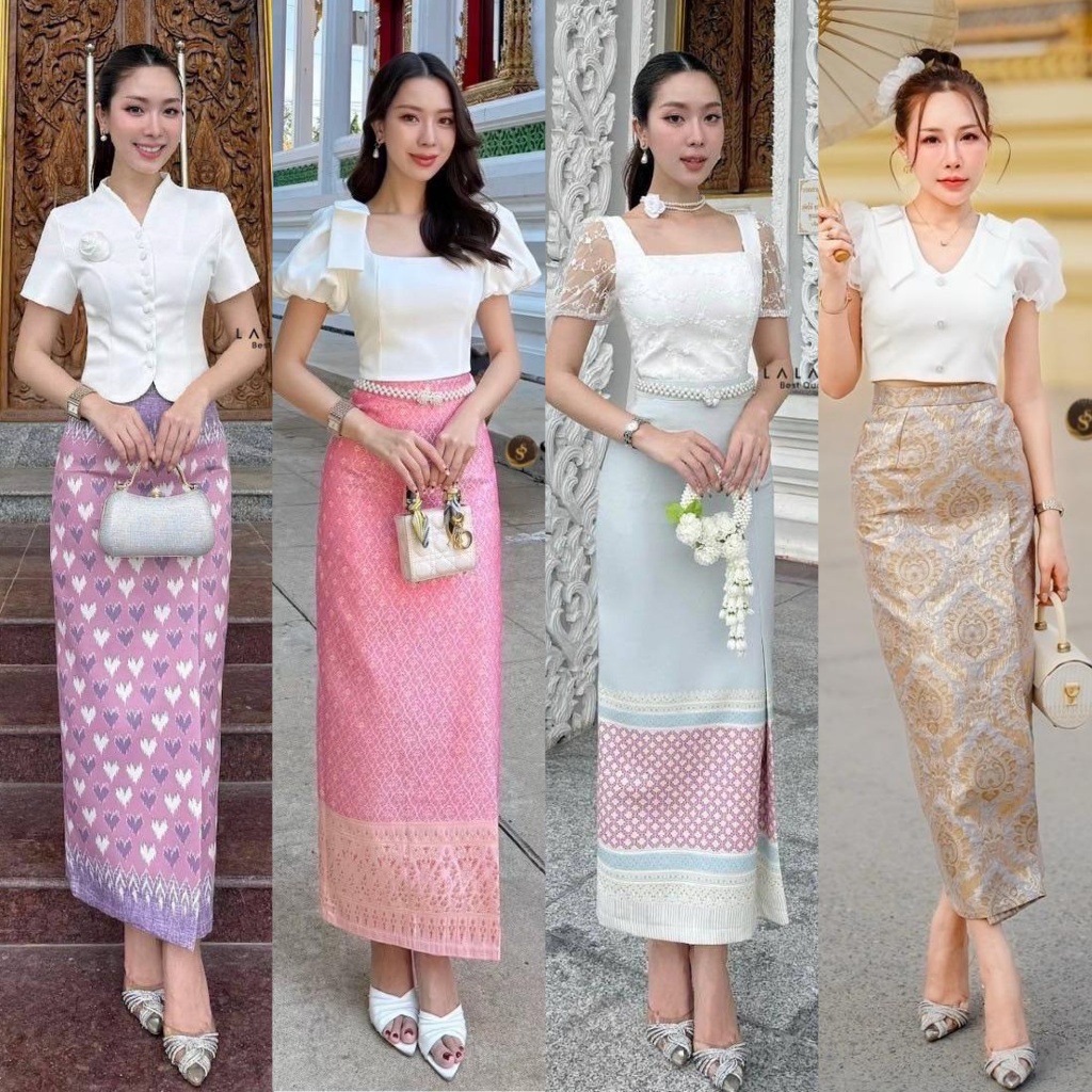 ❣️พร้อมส่ง📌 ชุดไทย ทรงสวย เสื้อ+กระโปรง ใส่ออกงาน งานบุญ งานบวช แฟนนาค งานแต่ง