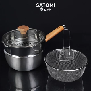 SATOMI ชุดหม้อสแตนเลส ลายรังผึ้ง ขนาด 20 cm พร้อมซึ่งนึ่ง และตะแกรงทอด