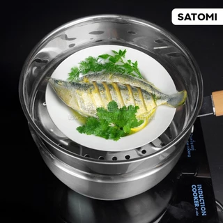 SATOMI ชุดหม้อสแตนเลส ลายรังผึ้ง ขนาด 20 cm พร้อมซึ่งนึ่ง และตะแกรงทอด