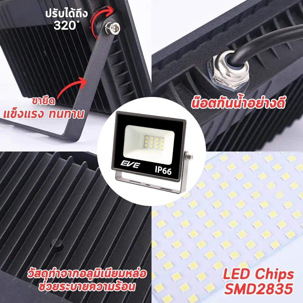 โคมฟลัดไลท์ สปอร์ตไลท์ ไฟฟ้า EVE LED 100W 200W 400W IP66 กันน้ำกันฝุ่น แสงขาว แสงวอร์ม ราคา ถูกที่สุด ดีลบีเคเค แกลเลอรีภาพที่ 7