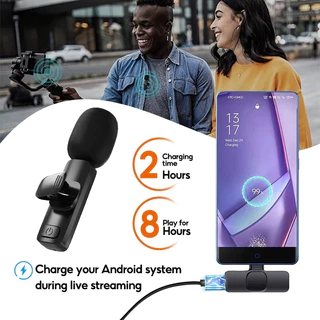 Wireless Microphone ไมโครโฟนไร้สายแบบพกพาสําหรับ ios/Type-Cไมค์ไร้สายหนีบเสื้อ ไมค์หนีบปกเสื้อ