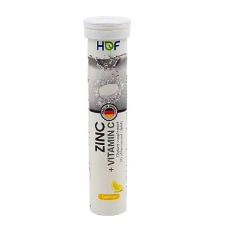 HOF Zinc+Vitamin C Effervescent ผลิตภัณฑ์เสริมอาหารสังกะสี พลัส วิตามินซี (20 เม็ด)