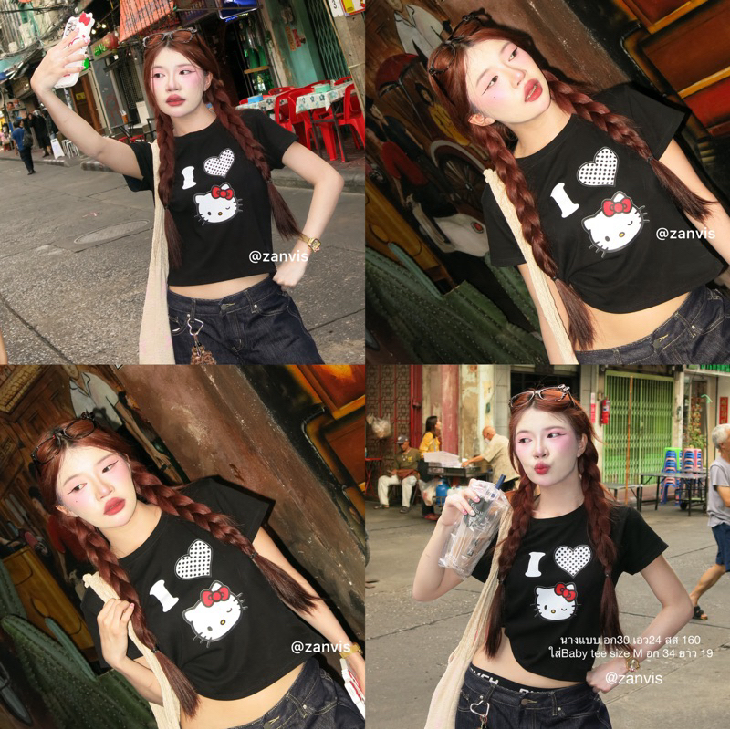 (Zanvistee)เสื้อครอปเข้ารูปBaby Tee 5 sizeสกรีนลาย polka dot ลายจุดรวมลาย ทรงสวยผ้าคอตตอลยูนิเนื้อนุ่มใส่สบาย ยืดได้เยอะ