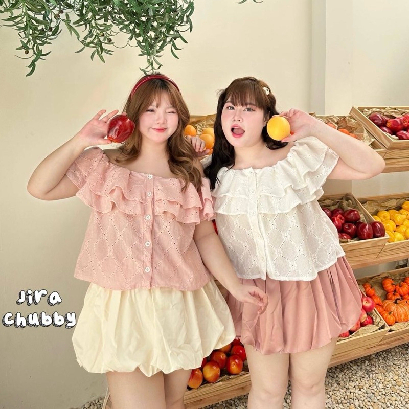 เสื้อปาดไหล่ ผ้าฉลุ เสื้อครอปปาดไหล่สาวอวบ อก40-52นิ้ว Freesize
