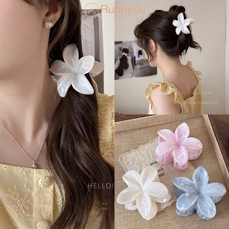 Rubuyou ใหม่ กิ๊บติดผมดอก กิ๊บติดผมฉลาม ดอกไม้ไข่ลายหินอ่อน เกาหลี  หวาน หรูหรา สำหรับผู้หญิง แฟชั่น เครื่องประดับผม