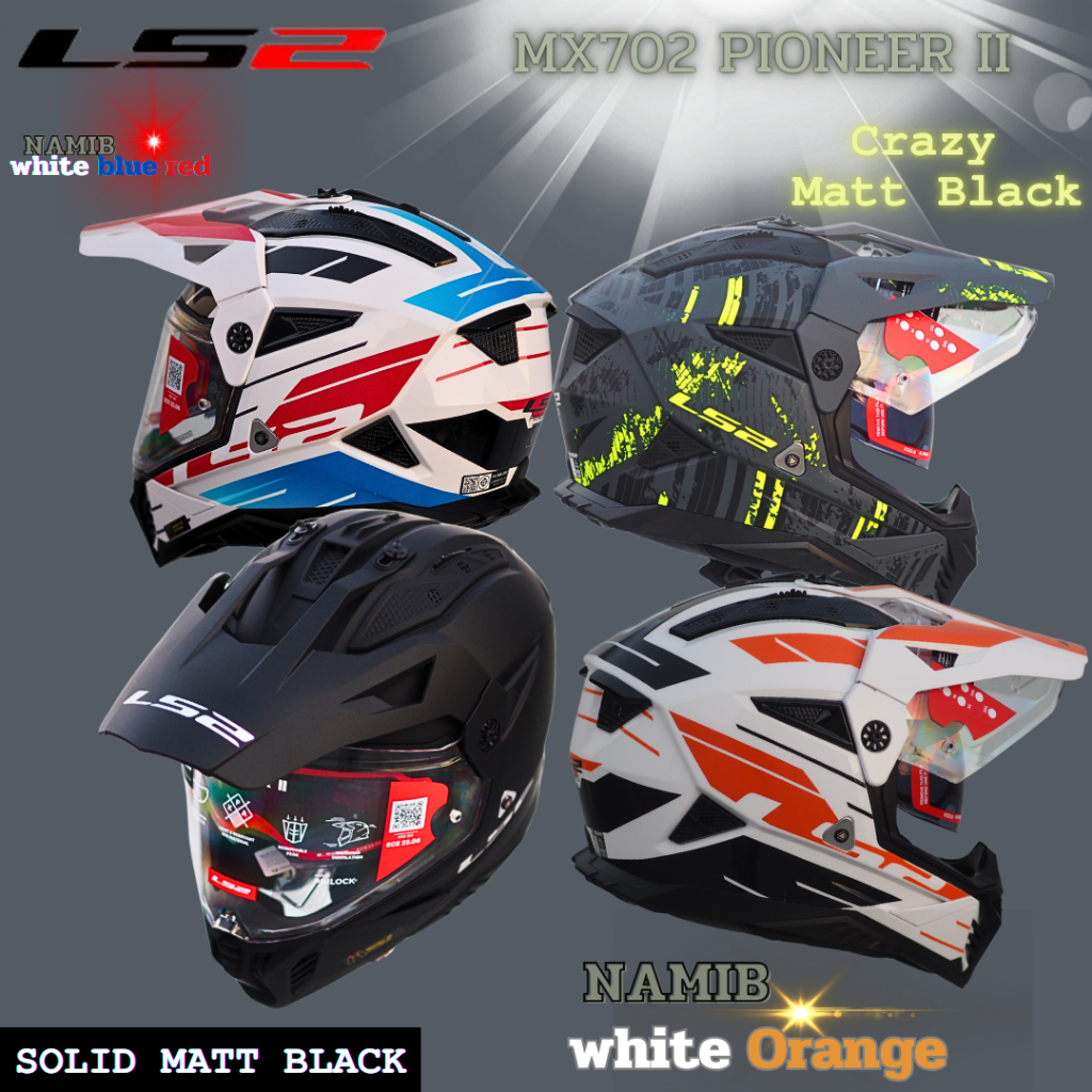 หมวกกันน็อค Ls2 รุ่น MX702 Pioneer II ทรงโมตาด สไตล์ Touring Adventure & Off-Road มีแว่นดำกันแดด มีแก๊ปบังแดด