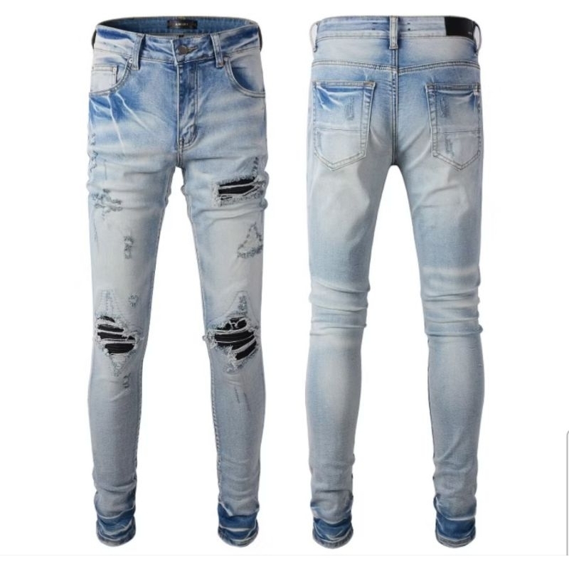 กางเกงยีนส์ AMIRI Leather Patch Slim Fit Slp Bule (เอว30)