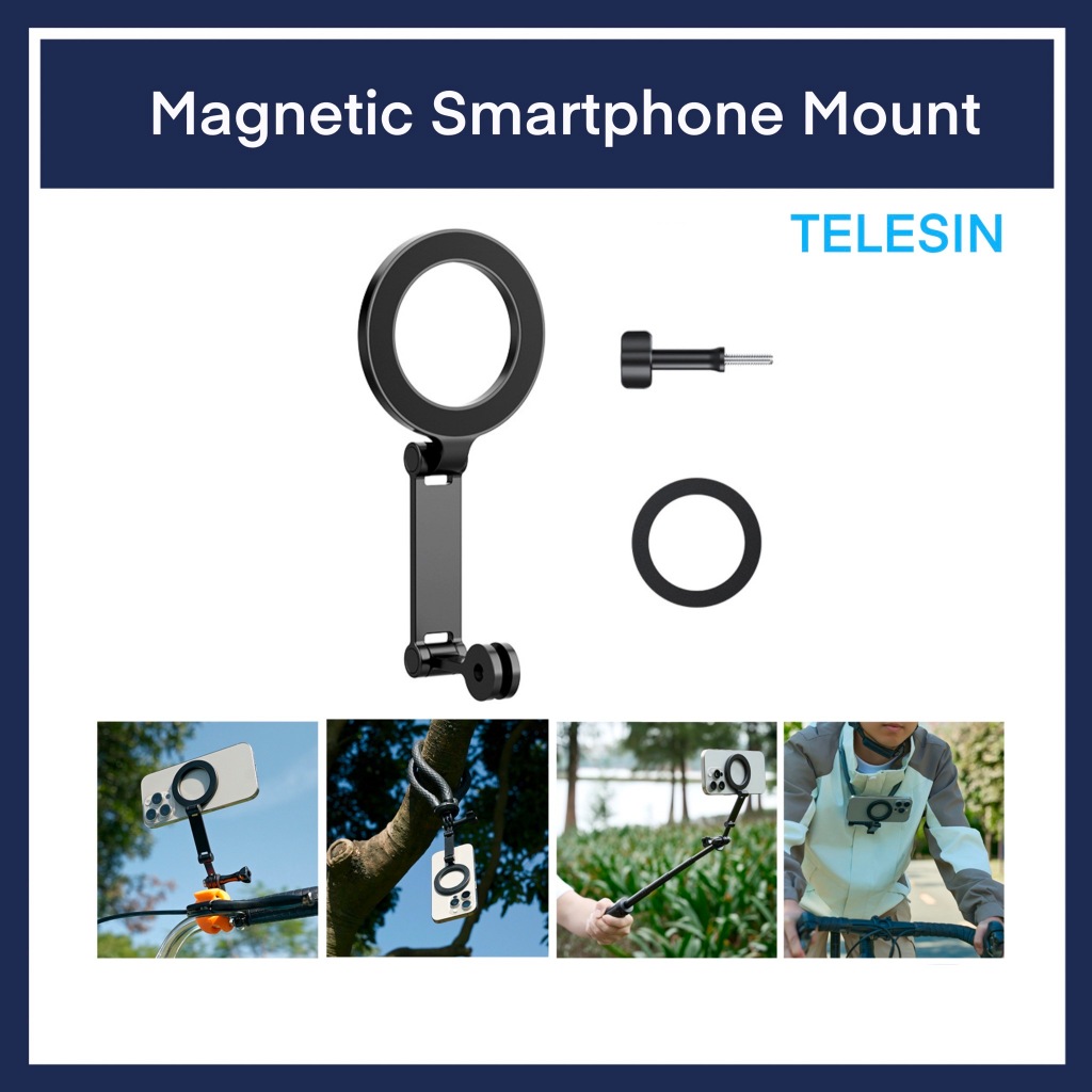 พร้อมส่ง TELESIN ตัวต่อ Adapter Magnetic Smartphone Mount For Phone ตัวต่อ หัวต่อ แม่เหล็ก ไลฟ์ คล้อ