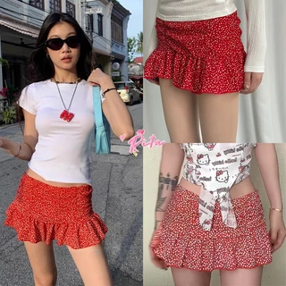 Rita พร้อมส่ง❣️กระโปรงสั้นมินิ🌹Skirt เอวสูง ทรงเอ ดูผอม สีแดง ลายดอกไม้เล็กๆ แฟชั่นผู้หญิง Y2K กระโปรงกางเกง มีซับใน