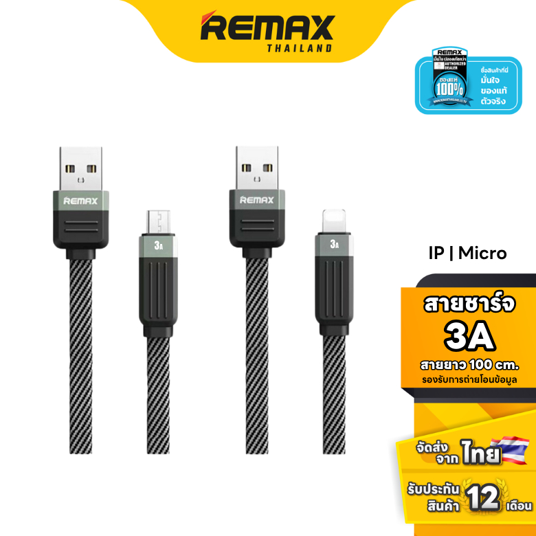 Remax Cable Micro RC-C083m / L Cable RC-C085i - สายชาร์จ ชาร์จเร็ว 3A สำหรับโทรศัพท์มือถือ