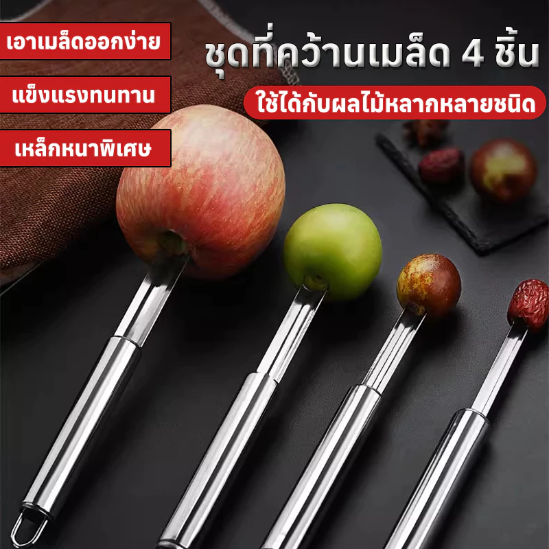 เจาะเร็ว 3 วินาที⚡อุปกรณ์เจาะแกนผลไม้ ชุดครบ 4 อย่าง ที่เจาะผลไม้สำหรับ แอปเปิ้ล พุทรา ฮอว์ธอร์น ลูกแพร์ เชอร์รี่