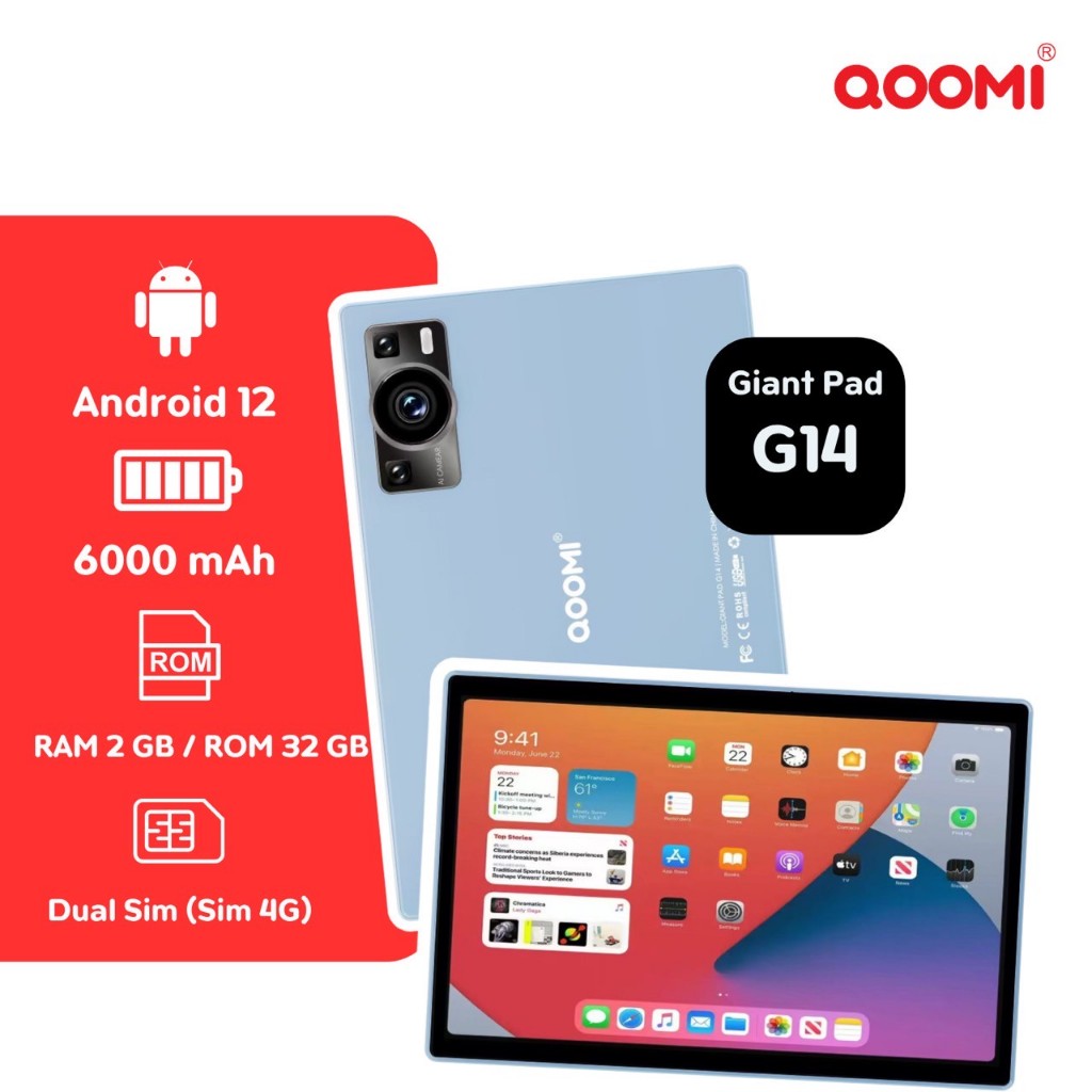 แท็บเล็ต QOOMI GIANT PAD G14 (2/32GB) จอใหญ่ 10.1 แบตอึดทน 6000mAh  Tablet ศูนย์ไทย ประกัน12+1เดือน