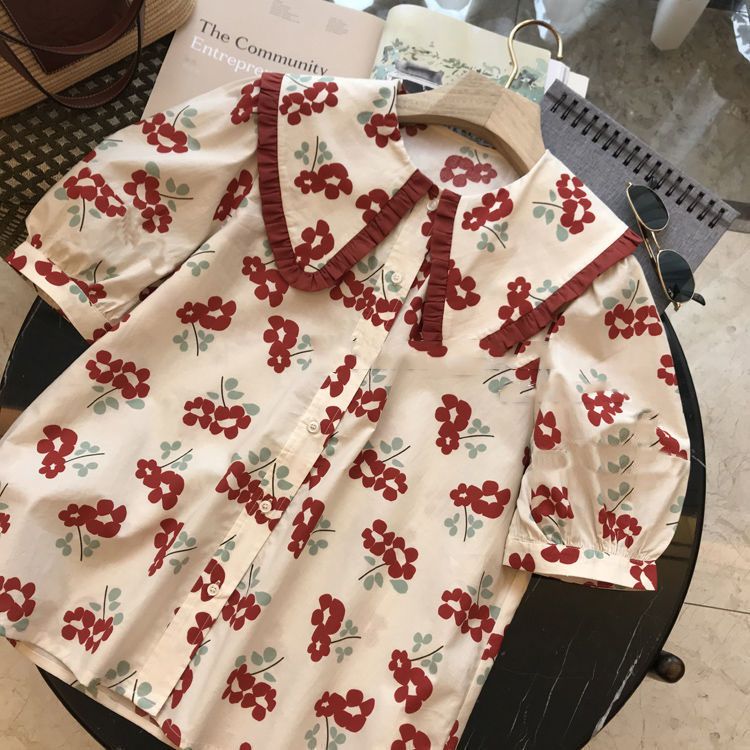 SIAM CURATEDเสื้อแขนพัฟดอกไม้หวาน ✨ คอปกเชิ้ต+คอจีบ（จัดส่งภายใน24ชม）