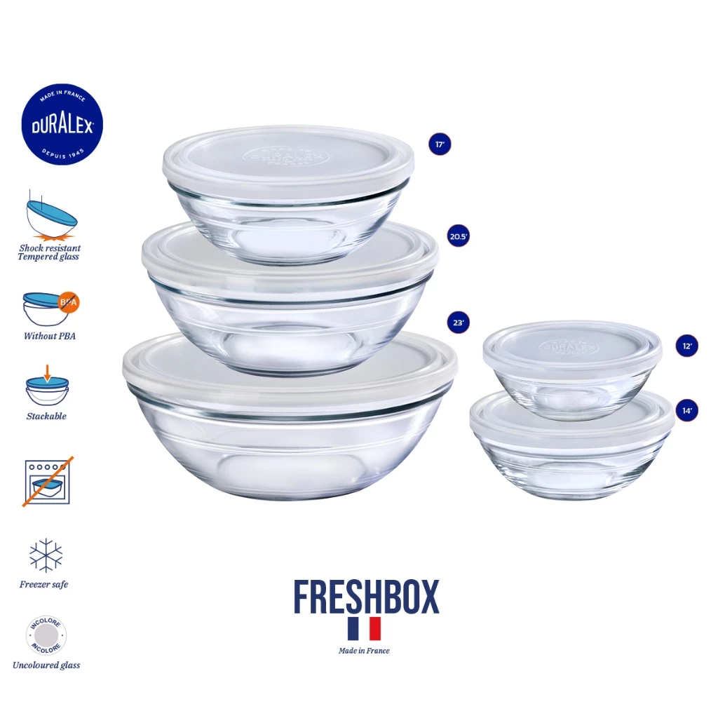 กล่องถนอมอาหารกลม ฝาขาว Duralex Freshbox Round with frost lid temperglass