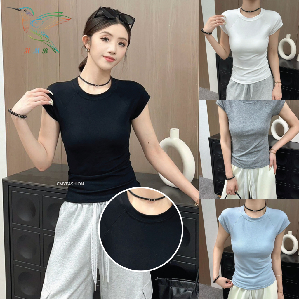 HMB® เสื้อยืด คอกลม แขนสั้น M-2XL ผ้าคอตตอนผสมสเปนเด็กช์ เนื้อผ้านิ่มเย็น ดีไซน์ทรงเข้ารูป ใส่เที่ยว