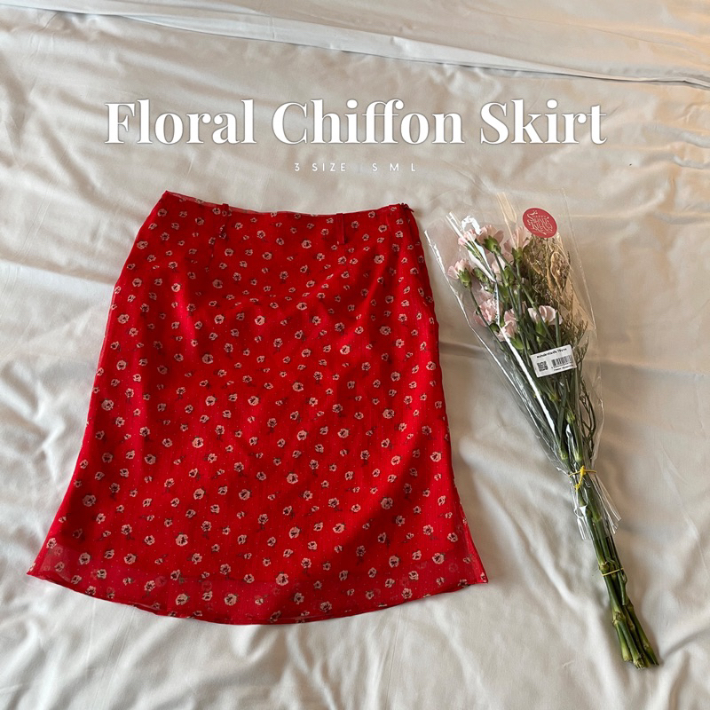 SOMEDRESS | Floral Chiffon Skirt กระโปรงชีฟองลายดอก