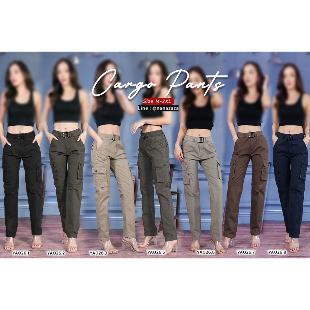 (พร้อมส่ง) NANAZAZA - YA026 คาร์โก้ทำ size เล็กสุดออกมา XS(26-27) 4 สี ดำ เทา กากี และขี้ม้า