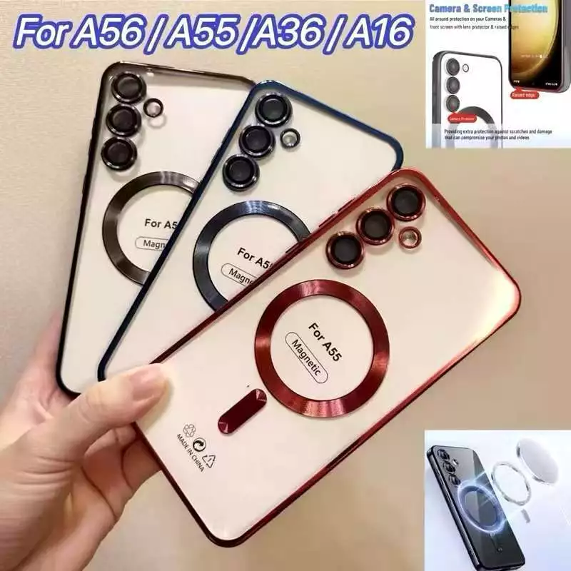 เคสใส แม่เหล็ก สำหรับรุ่น Samsung A56 A36 A16 A55 A15 A35 S24FE S23FE S21FE เคสกันกระแทก เคสแม่เหล็กกันกล้อง ขอบสี