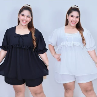 [ ส่งฟรี 🔥 ] A293 POPPY TOP เสื้อคอเหลี่ยมระบาย เนื้อนิ่ม พริ้วไหวใส่สบาย ไม่ร้อน ผ้าสลาฟเกาหลี อก 48-60“ (หน้าผ้า 66”)