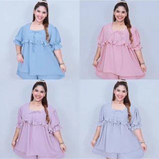 [ ส่งฟรี 🔥 ] A293 POPPY TOP เสื้อคอเหลี่ยมระบาย เนื้อนิ่ม พริ้วไหวใส่สบาย ไม่ร้อน ผ้าสลาฟเกาหลี อก 48-60“ (หน้าผ้า 66”)