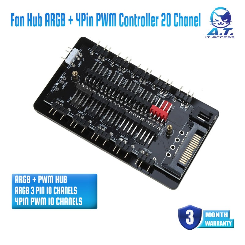 Fan Hub ARGB Controller 4Pin PWM Temperature Control 5V 3-Pin 10 + 10 Chanel