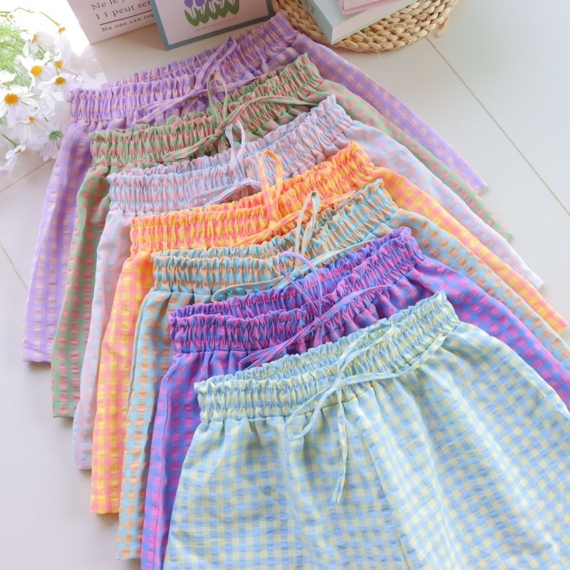 กางเกงขาสั้น ลายสก็อตพาสเทล กางเกงสก็อต ใส่นอน ใส่เล่น ใส่ไปทะเลได้ ใส่สบายๆ7โทนสีน่ารัก - รูปที่ 2