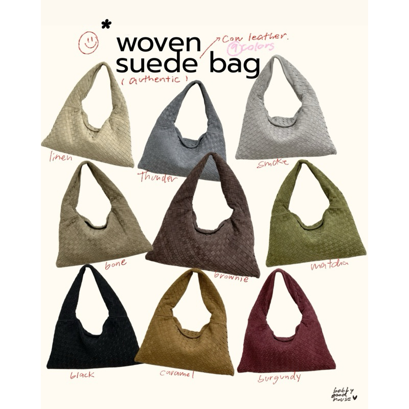 bobbygoodhouse | pre order WOVEN SUEDE BAG (9colors) กระเป๋าสะพายไหล่ หนังกลับ หนังวัวแท้ ยิ่งใช้ยิ่งนิ่ม ทนมากค้าบ