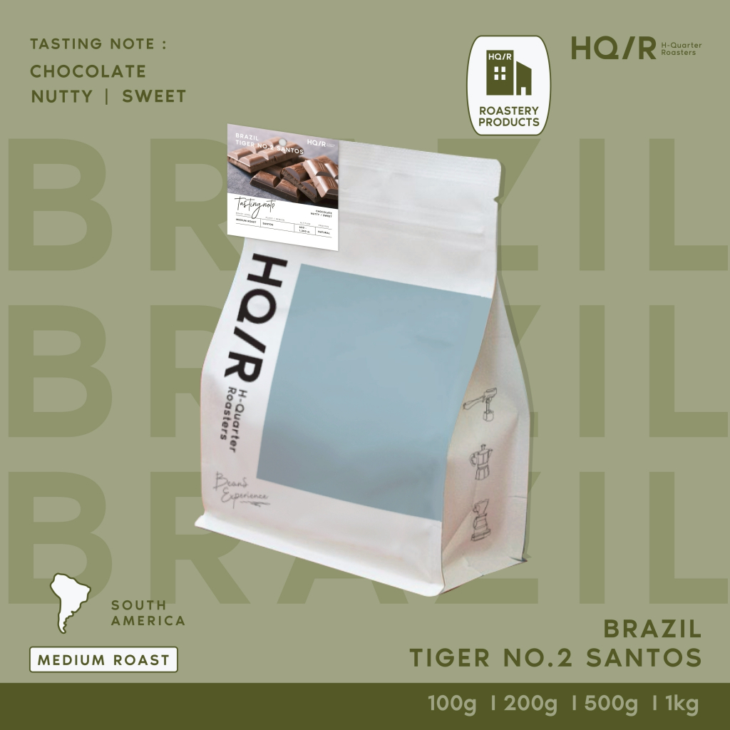 HQ/R เมล็ดกาแฟคั่วกลาง Brazil Tiger NO.2 Santos