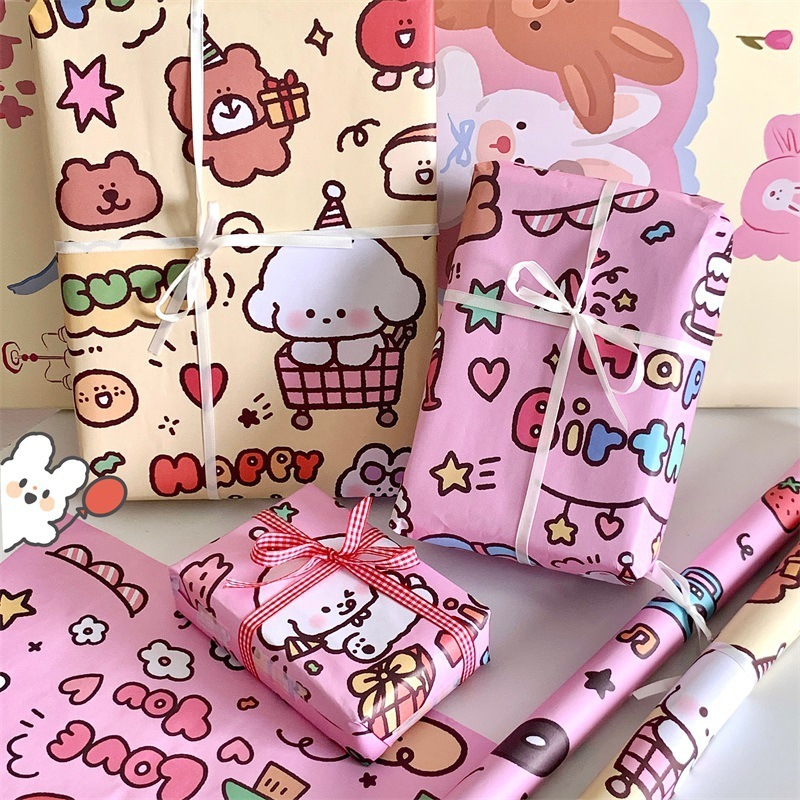 ส่งจากไทย 5แผ่น 50X70CM กระดาษห่อของขวัญลายน่ารัก กระดาษห่อของขวัญ กระดาษห่อของ ที่ห่อของขวัญ