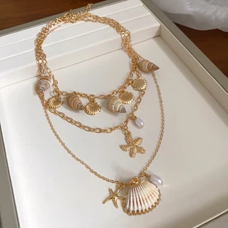สร้อยคอ สร้อยคอแฟชั่น✨ จี้โบว์ จี้เปลือกหอย สไตล์เรโทร ใส่ไปทะเล โบฮีเมียน พร้อมส่งในไทย🚚