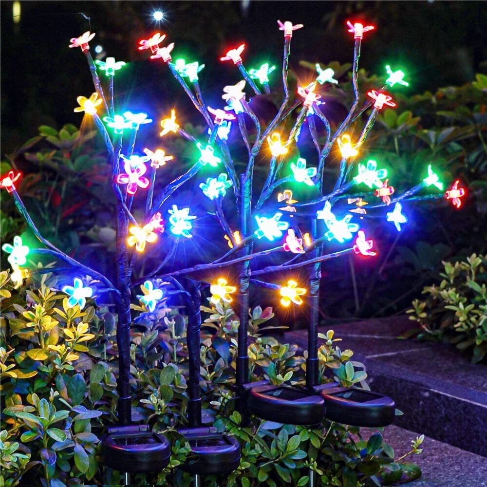 กลางแจ้งพลังงานแสงอาทิตย์ Lampu Raya ดอกไม้เชอร์รี่ไฟสนามหญ้าพลังงานแสงอาทิตย์กันน้ํา Fairy ไฟ 20 LED Cherry Blossom โคม
