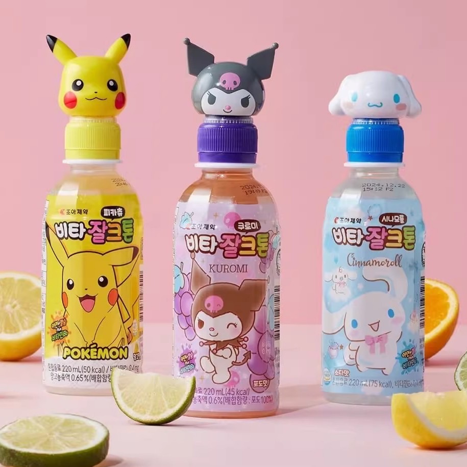 🔥 พร้อมส่งจากไทย 🔥 น้ำผลไม้เกาหลี โปเกมอน ซาริโอ้ ขวดน่ารัก น่าสะสม ขนาด 220 ml.