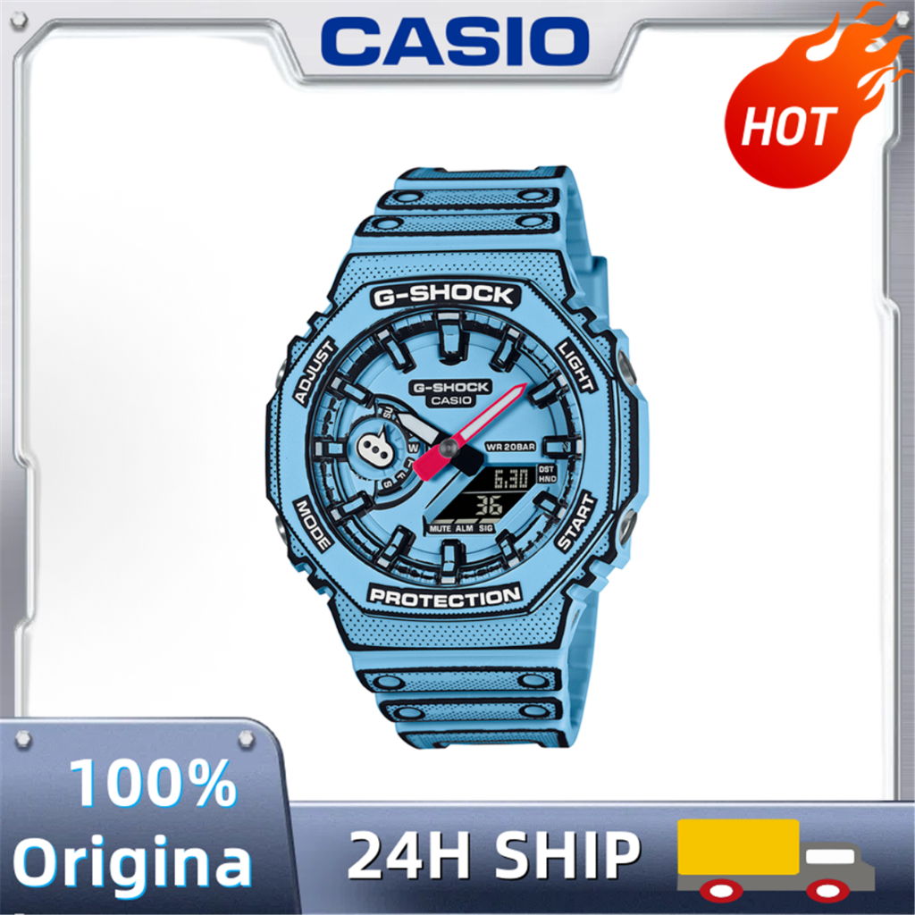 CASIO นาฬิกา Vogue กันน้ำสีฟ้า สำหรับผู้ชายและผู้หญิง GA-2100MNG