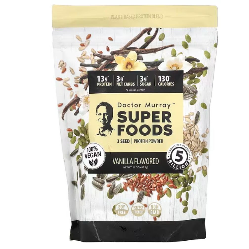 Dr. Murray's, Super Foods, 3 Seed Protein Powder, Pumpkin + Flax + Sunflower, Vanilla, 16 oz (453.5 