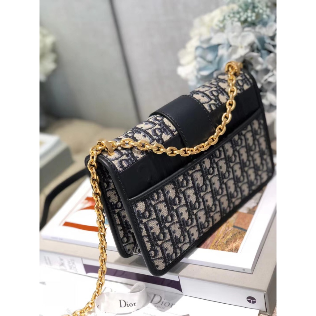 👜ดิออร์ Dior 👜 Lady East-West series blue jacquard canvas hand bill shoulder bag crossbody bag chain bag