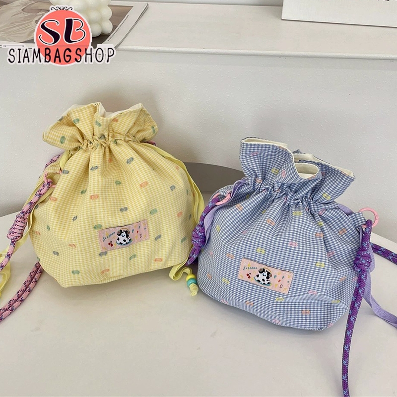 SIAMBAGSHOP(S2385) กระเป๋าสะพายข้างทรงขนมจีบ สายเชือกสีน่ารัก ขนาด13.5นิ้ว