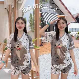 ( OAFSSET2 ) ชุดเซท คอวีลายการ์ตูน ทอมเจอร์รี่ 3สี ฟรีไซส์/พลัสไซส์