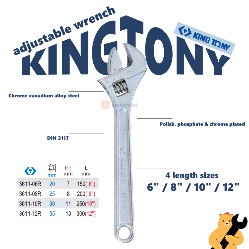 Kingtony ประแจเลื่อนรุ่นงานหนัก 6 8 10 12 นิ้ว รุ่น 3611R Series Heavy Duty ปากตาย