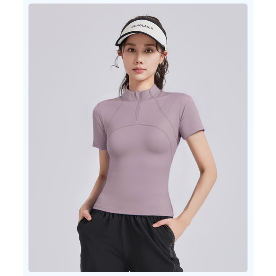 ArayaLady เสื้อกีฬาแขนสั้น เสื้อออกกำลังกายผู้หญิงทรงเข้ารูป แต่งซิปคอเสื้อ ทรงสวยใส่สบาย รุ่น AT-JYWD018 - รูปที่ 7