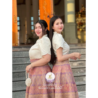 🚩ราคาถูก🚩Z65(เฉพาะเสื้อ)คอระบายแขนสั้นอัดกาวทั้งตัวแขนกลีบบัว#ชุดไทยประยุกต์#ชุดไทย