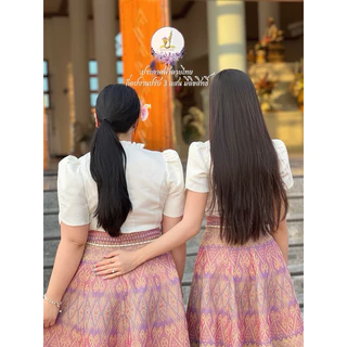 🚩ราคาถูก🚩Z65(เฉพาะเสื้อ)คอระบายแขนสั้นอัดกาวทั้งตัวแขนกลีบบัว#ชุดไทยประยุกต์#ชุดไทย