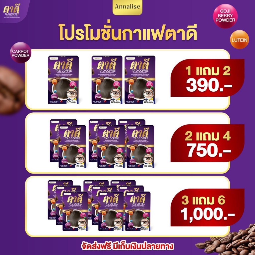 [ของแท้] Annalise แอนนาลิส กาแฟตาดี กาแฟบำรุงสายตา สายตา ตาแห้ง ลูทีอิน ไม่มีน้ำตาล ปวดตา บำรุงดวงตา 10ซอง