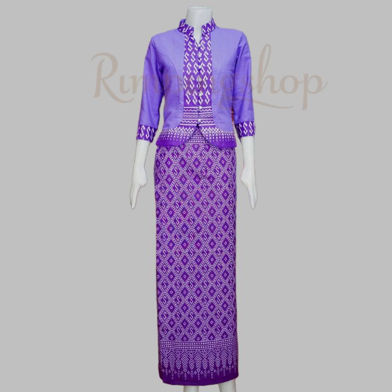 ชุดสีม่วงแถบลายขอ ชุดพื้นเมืองสำหรับผู้หญิง ใส่ได้ทุกโอกาส