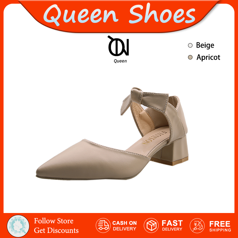Queen รองเท้าส้นสูงหัวแหลม 5 นิ้ว รองเท้ามีส้นเรียบหรูดูแพง