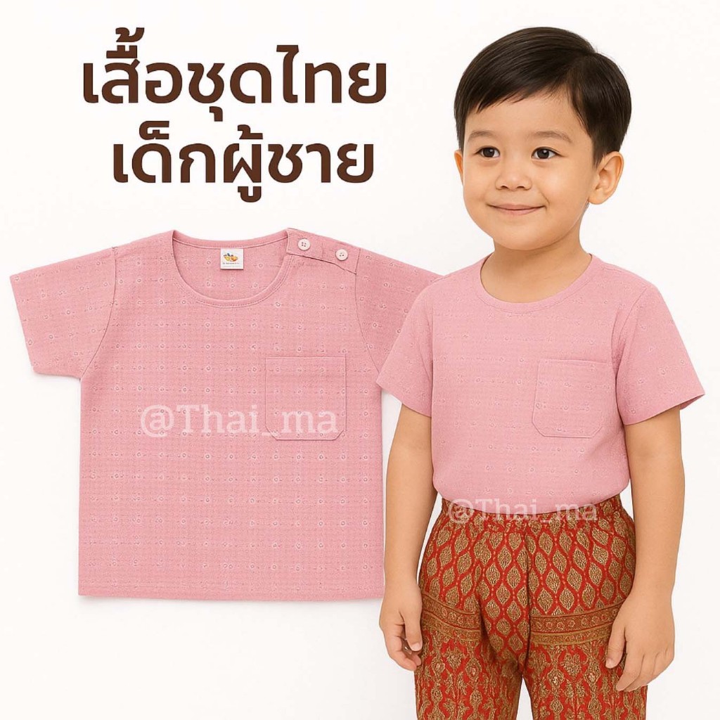 เสื้อชุดไทย เด็กผู้ชาย ผ้ามันและผ้าลูกไม้ ชุดไทยเด็กผู้ชาย